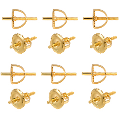 Золотой 6 наборы 925 серебряные гайки для ушей со штифтами, золотые, 6x4.5 мм, отверстие : 0.7 мм, 11x1 мм, 2 шт / комплект