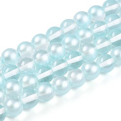 Бледно-бирюзовый Запекание окрашенные прозрачные стеклянные бусины нити, круглые, два тона, бледные бирюзовая, 9.5~10 мм, отверстие : 1.2 мм, около 84~87 шт / нитка, 29.53~30.71 дюйм (75~78 см)