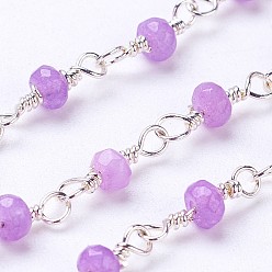 Mixed Color Handmade Faceted Jade Rondelle Beads Decorative Chains for Necklaces Bracelets Making, with Spool, Unwelded, with Silver Color Plated Brass Finding, Mixed Color, 12x4mm, about 4meter/roll, about 13.12 Feet(4m)/roll
