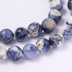 Содалитовое Граненые естественно содалит круглые пряди шарик, 8 мм, отверстие : 1 мм, около 47 шт / нитка, 14.9 дюйм