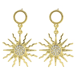 Настоящее золото 18K Серьги-гвоздики из прозрачной кубической цирконии в форме солнца, без свинца и без кадмия, реальный 18 k позолоченный, 23.5x17.5 мм