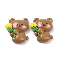 Медведь Непрозрачные кабошоны из смолы, животное с цветком, верблюжие, Медведь Pattern, 28.5x26x8 мм