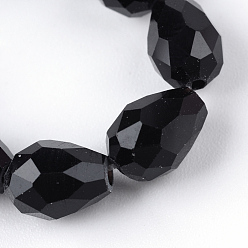 Черный Прозрачные стеклянные бусины, Грановитая Teardrop, чёрные, 8x6 мм, отверстие : 1 мм, около 65 шт / нитка, 17.99 дюйм (45.7 см)