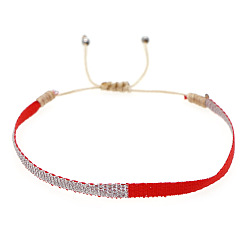 Rouge Bracelets vintage bohèmes en cordon de coton tressé, Bracelets ethniques ajustables faits main, rouge
