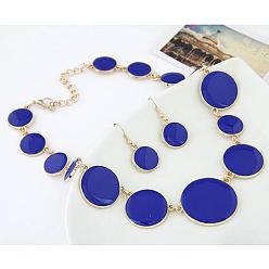 Темно-Синий Комплекты из цепочек с плоскими круглыми звеньями и подвесками из сплава эмали для женщин, золотые, темно-синий, Ожерелье: 380 mm