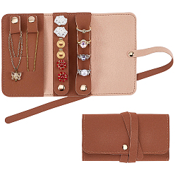 Camel 2Pcs PU Leather Jewelry Rolls for Rings Earrings Necklaces, Rectangle, Camel, 65x120x16mm