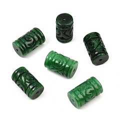 Green Dyed Natural Myanmar Jade Burmese Jade Carved Beads, Column with Spiral Pattern, Green, 16x10mm, Hole: 1.4mm