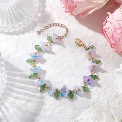 лаванда Акриловые браслеты из бисера для женщин, цветок, с 304 из нержавеющей стали Lobster Claw застежками, лаванда, 7-1/4 дюйм (18.4 см)