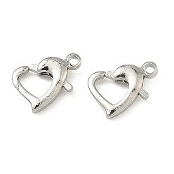 Платина Сердце латуни омаров коготь застежками, стойки покрытие, долговечный, платина, 7x10x2.5 мм, отверстие : 1 мм