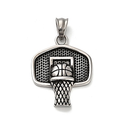 Античное Серебро 304 подвески из нержавеющей стали, Баскетбол прелести, античное серебро, 35x28x5 мм, отверстие : 8.5x5 мм