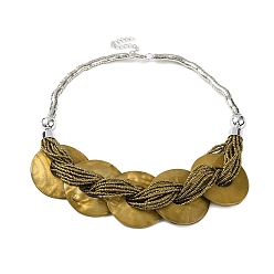 Цвет Оливы Ожерелья-нагрудники из ракушек из пресноводной воды, окрашенные распылением, и акриловые бусины, оливковый, 19.29 дюйм (49~50 см), 49.5 мм