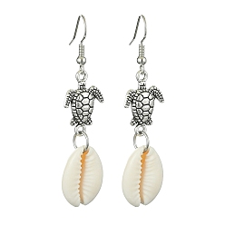 Античное Серебро Серьги с подвесками в виде черепахи из сплава, серьги-подвески из натуральных ракушек, античное серебро, 56x14 мм