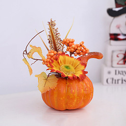 Dark Orange Foam Artificial Pumpkin with Leaf Decorations Ornaments, for Halloween Thanksgiving Autumn Decoration, Dark Orange, 200x105mm
