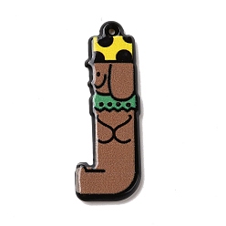 Letter J Circus Theme Printed Acrylic Pendants, Joker, Letter Charm, Letter J, 34.5x12x2mm, Hole: 1mm