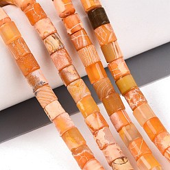 Dark Orange Natural Agate Beads Strands, Column, Dyed & Heated, Dark Orange, 5.5~7.5x5~7mm, Hole: 0.6~0.8mm, about 59~66pcs/strand, 14.37~15.55 inch(36.5~39.5cm)