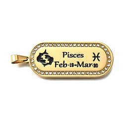Рыбы Овальные с 12 созвездием 304 подвесками из нержавеющей стали со стразами, с эмалью, ионное покрытие (ip), реальный 18 k позолоченный, Рыбы, 46x19x2 мм, отверстие : 6x3.5 мм