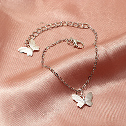 Серебро Латунные цепочные браслеты с подвесками для женщин, бабочка, серебряные, 7-1/4 дюйм (18.5 см)