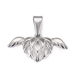 Edelstahl Farbe Anlaufgeschützte Anhänger zum Valentinstag 304 aus Edelstahl, Fliegenherz, Edelstahl Farbe, 13x25.5x3 mm, Loch: 7.5x3 mm.
