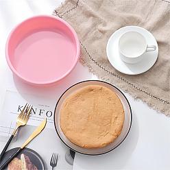 Pink DIY Food Grade Silicone Molds, Cake Pan Molds, For DIY Chiffon Cake Bakeware, Flat Round, Pink, 7-Inch, 210x51mm, Inner Diameter: 197mm