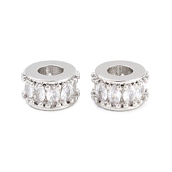 Платина Латунь микропаве прозрачный кубический цирконий европейский бисер, колесо рондель, бусина с большим отверстием, долговечный, стойки покрытие, без свинца и без кадмия, платина, 9x5 мм, отверстие : 4 мм