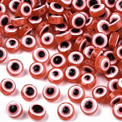 Оранжево-Красный Бусины из cмолы, плоско-круглые, злые глаза, оранжево-красный, 6x4 мм, отверстие : 1.5 мм