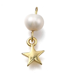Звезда Латунные подвески, звезды прелести, стойки покрытие, долговечный, с натуральной жемчужиной, реальный 18 k позолоченный, без кадмия и без свинца, звезда, 18.5 мм, отверстие : 1.8 мм
