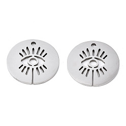 Нержавеющая Сталь Цвет Не тускнеющие 201 подвески из нержавеющей стали, лазерная резка, плоские круглые с глаз, цвет нержавеющей стали, 15.5x15.5x1 мм, отверстие : 1.4 мм