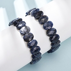 Содалитовое Натуральные браслеты из граненых бусин содалита, эластичные, для женщин., овальные, бусины : 14x10x5.5 мм, внутренний диаметр: 2.32 дюйм (5.9 см)