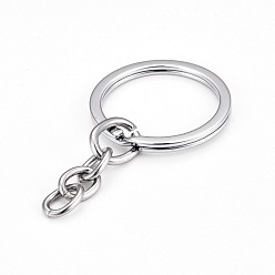 Platinum Alloy Split Key Rings, with Chains, Keychain Clasp Findings, Platinum, 22mm
