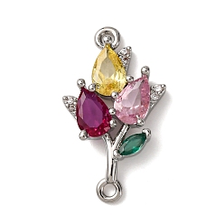 Платина Подвески-подвески-цветочки из латуни с разноцветными кубическими циркониями, долговечный, стойки покрытие, без кадмия и без свинца, платина, 21x12x4 мм, отверстия : 1.2 mm и 1.4 мм