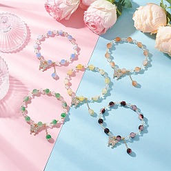 (52) Непрозрачная лаванда 5шт. браслеты из хрустального имитационного нефрита и прозрачного стекла с бусинами, браслеты с подвесками в виде бабочек из сплава и страз для женщин, разноцветные, внутренний диаметр: 2-1/4~2-1/4 дюйм (5.65~5.8 см), шарик: 3.5~8x3~7, Кулон : 31x8 мм