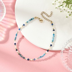 Apatite Natural Rainbow Moonstone & Kyanite & Apatite Faceted Round and Potato Natural Pearl Beaded Anklets, Golden, 8-5/8 inch(220mm)