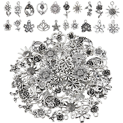 Античное Серебро 4 наборы подвесок из сплава в тибетском стиле, подсолнечник, роза, комплект подвесок из серии «лотос и цветок», античное серебро, 12~23x8~19x1~5 мм, отверстие : 1.1~3 мм, 20 шт / комплект