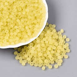 Kaki Clair Perles de rocaille en verre transparent dépoli fgb, rondelle, facette, trou rond, teint et cœur, kaki clair, 4~4.5x3~3.5mm, Trou: 1.4~1.5mm, environ 6430 pcs / livre