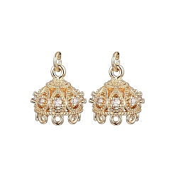 Прозрачный Латунные микро проложить кубического циркония многожильных ссылки, с целью перехода в кольце, реальный 14 k позолоченный, корона, прозрачные, 14x14x13 мм, отверстие : 3.5 мм