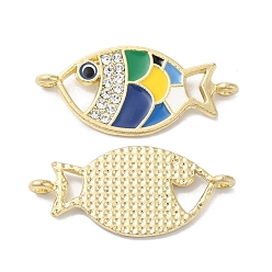 Темно-Синий Соединители звеньев сплава эмали, с кристально горный хрусталь, золотые, рыба, темно-синий, 13.5x29.5x1.5 мм, отверстие : 1.5 мм