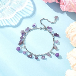 Аметист 304 браслеты с подвесками из натурального аметиста из нержавеющей стали, браслеты-цепочки роло для женщин, 7-7/8 дюйм (20 см)