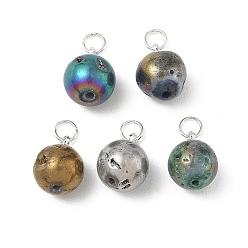 Серебро Подвески из натурального кристалла друзы, покрытые методом гальванического осаждения., круглые подвески, разноцветные, серебряные, 13.5~14x10 мм, отверстие : 3.5 мм