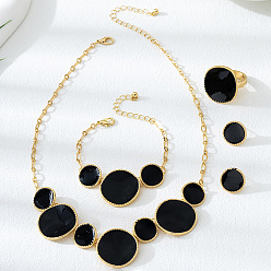 Черный Круглые браслеты из сплава с эмалированными звеньями, серьги-гвоздики, ожерелья с подвесками и комплекты колец, золотые, чёрные, 430 мм & 165 мм & 16 мм & 18 мм