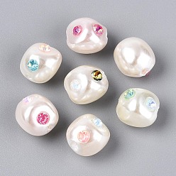 Кремово-белый Абс пластиковые жемчужные бисера, имитация драгоценных камней, самородки, со стразами, кремово-белые, 14~15x13x12.5 мм, отверстие : 2 мм