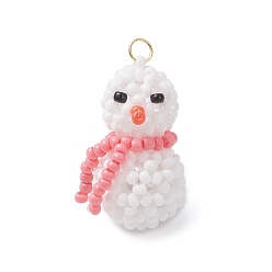 Pink Подвески-снеговики из стеклянных бусин, с 304 кольцами из нержавеющей стали, реальный 18 k позолоченный, розовые, 25.5~26x15~16x14~16 мм, отверстие : 3.5 мм