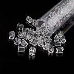 Clear 11/0 Two Cut Round Hole Glass Seed Beads, Hexagon, Transparent Colours, Clear, 2x2mm, Hole: 0.5mm, about 41000pcs/pound