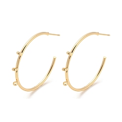 Real 18K Gold Plated Brass Ring Stud Earrings Findings, Half Hoop Earring Findings, with Loops, Real 18K Gold Plated, 31.5x34x1.6mm, Hole: 1.5mm, Pin: 10x0.7mm