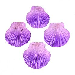 Темная Орхидея Большие подвески из натуральной ракушки гребешка, окрашенные распылением, подвески в форме ракушек, темные орхидеи, 68.5~80x67.5~81x6~8 мм, отверстие : 1~1.4 мм