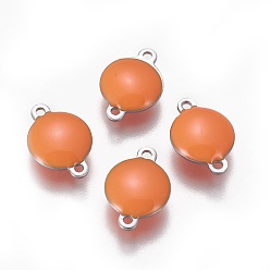 Коралловый 304 соединительные звенья эмалированные нержавеющие, эмалированные блестки, плоско-круглые, цвет нержавеющей стали, коралл, 14.5x10x4.5 мм, отверстие : 1.4 мм