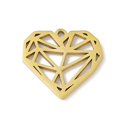 Golden 304 Stainless Steel Pendants, Hollow, Heart with Triangle Pattern Charm, Golden, 18.5x20x1.3mm, Hole: 1.6mm