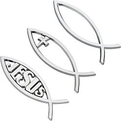 Mixed Color Easter Theme Waterproof ABS Plastic Jesus Fish Decal Sticker, 3D Car Decal Emblem Sticker, for Jesus Christian Fish Symbol, Mixed Color, 140x46x6mm, 3pcs/set