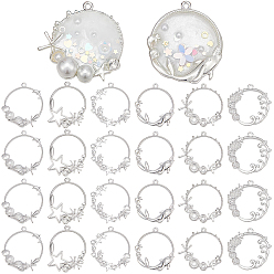 Silver 24Pcs 6 Styles Alloy Open Back Bezel Pendants, For DIY UV Resin, Epoxy Resin, Pressed Flower Jewelry, Ocean Style, Mixed Shapes, Silver, 36~42x34.5~41mm, Hole: 2.2~3mm, 4pcs/styles