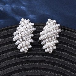 Платина Серьги-гвоздики из латуни в форме ракушки, с абс пластмассовой имитационной жемчужиной, долговечный, стойки покрытие, без свинца и без кадмия, платина, 25x15.5 мм