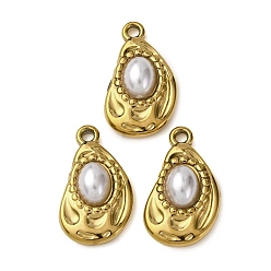 Золотой 304 подвески из нержавеющей стали, слеза, с абс пластмассовой имитационной жемчужиной, ионное покрытие (ip), золотые, 22.5x13.5x6.5 мм, отверстие : 1.8 мм